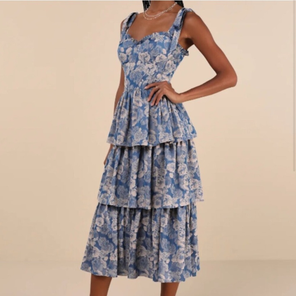 Lulu's | NWT Blue and White Sweetheart Midi Sundress - Picture 2 of 11